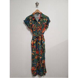 Dress Forum green multicolor floral belted straight leg jumpsuit S